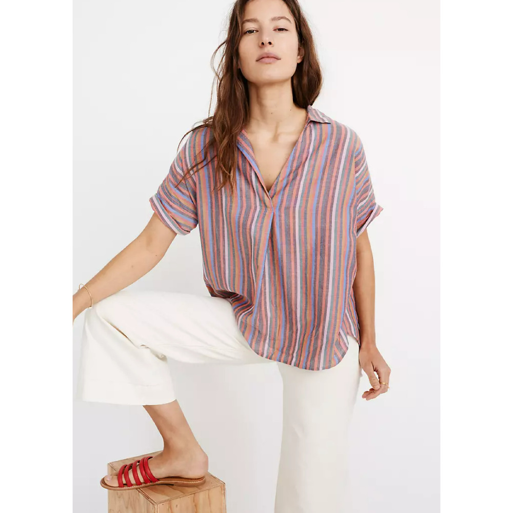 NWT Madewell Courier Button-Back Shirt in Rainbow Stripe